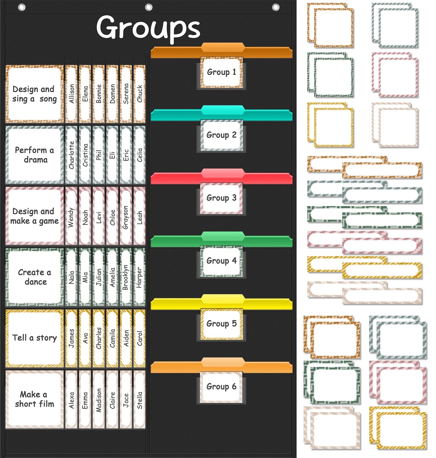 Jercery Small Group Management Pocket Chart with 84 Cards - Classroom Teacher Must Haves Jobs Chart Organizer for Work Display, Essential Furniture for Elementary Preschool Homeschool(Boho Style)
