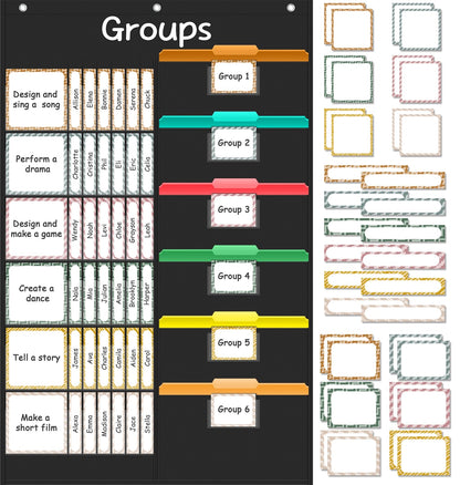 Jercery Small Group Management Pocket Chart with 84 Cards - Classroom Teacher Must Haves Jobs Chart Organizer for Work Display, Essential Furniture for Elementary Preschool Homeschool(Boho Style)