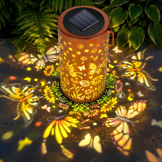 Ninonly Solar Lanterns Outdoor, Colorful Butterfly Solar Hanging Lights Waterproof Outdoor Garden Decor, Hollow Out Solar Powered Light for Patio Yard Pathway, Women Gifts for Mother's Day Birthday