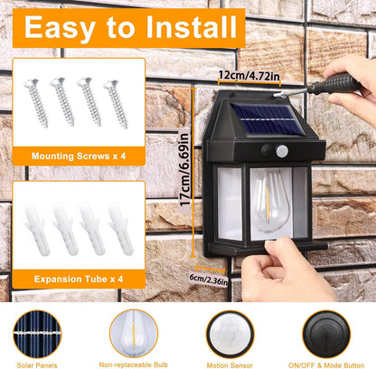 Joomer Solar Wall Lights Outdoor 4PACK, Dusk to Dawn Porch Lights Fixture, Waterproof Exterior Lighting with Clear Panel for Entryway Front Door, Solar Wall Lantern with 3 Modes & Motion Sensor