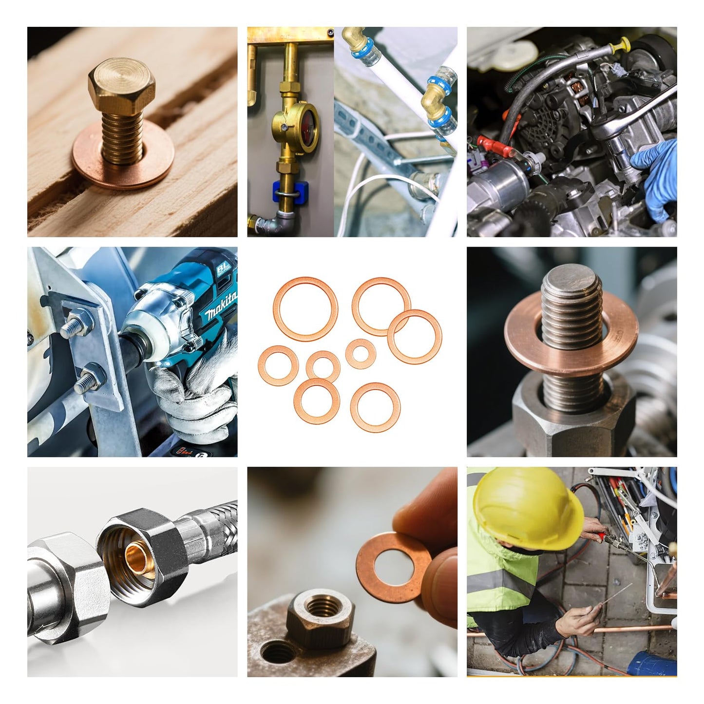 Hengzemei 150pcs Copper Washers Kit Oil Drain Plug Crush Washer Kit Metric Sealing Flat Washers Assortment Set 8 Sizes M6 M8 M10 M12 M14 M16 M18 M20