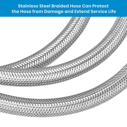 Stanbroil 15" RV Propane Pigtail Hose with Gauge for 2-Stage Auto Changeover Regulator, Stainless Steel Braided Hose with 1/4" Inverted Male Flare, 2PCS
