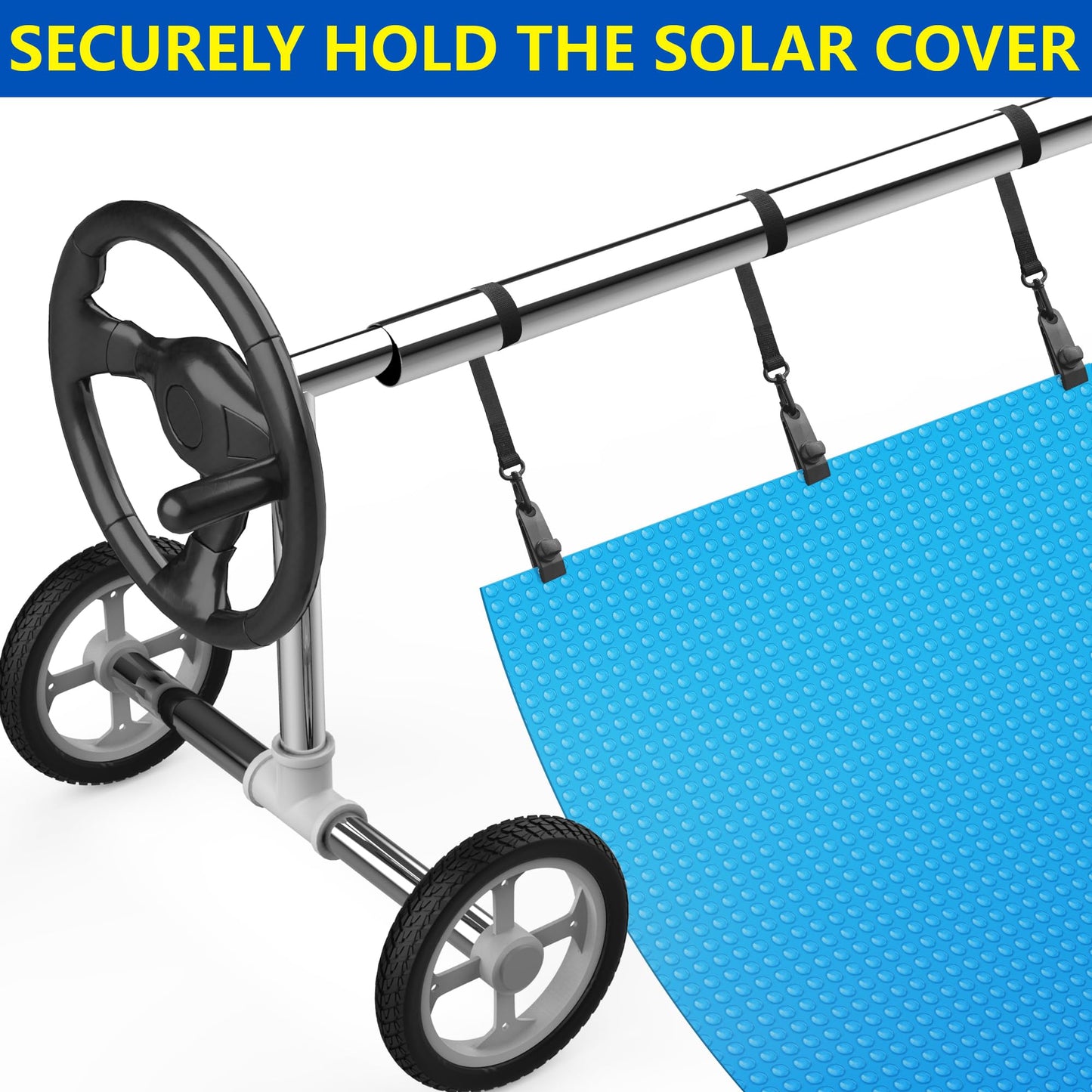 codree 24 Pcs Pool Solar Cover Reel Attachment Kit, Inground Swimming Pool Solar Cover Straps and Clips, Solar Blanket Strap Kit Including 8 Straps with Hooks, 8 Clips and 8 Touch Fastener