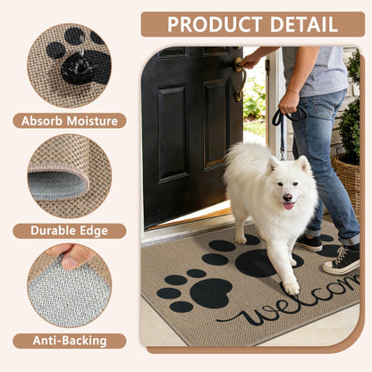 Capslpad Easy Jute Indoor Door Mat 24"x36",Absorbent Dirt Trapper Welcome Mat, Front Door Mat Indoor Outdoor for Dog Paws,Non-Slip Low-Profile Entrance Rug,Durable Entryway Floor Mats, Black