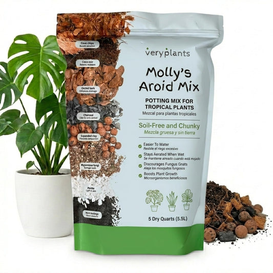 Molly's Aroid Mix - Premium Soilless Potting Mix for Houseplants - Fast Draining Soak Up & Chunky vs. Potting Soil for Indoor Plants - with Bark, Coco Chips, Worm Castings, Mycorrhizae 5.5 Liters
