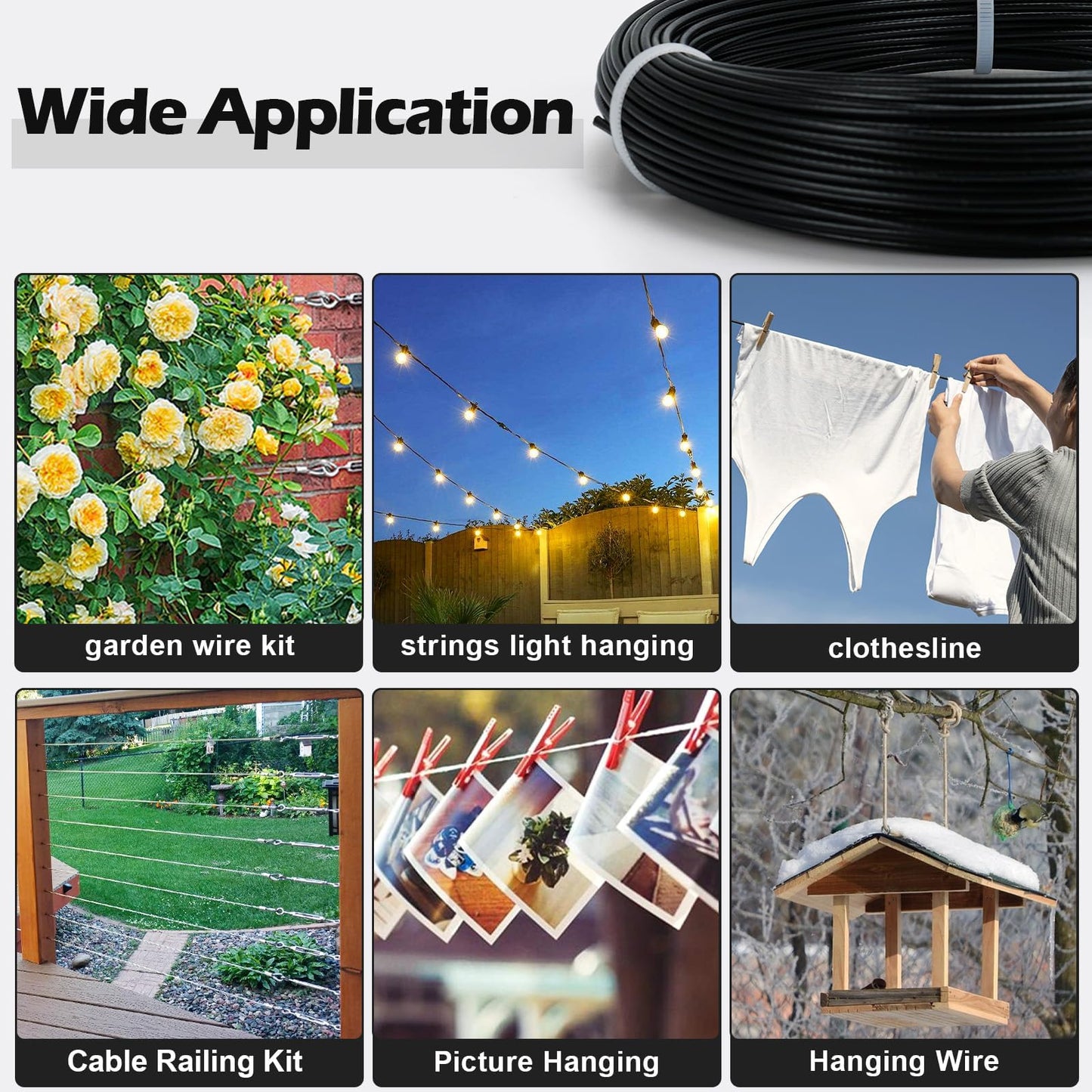 TooTaci Turnbuckle Wire Tensioner Kit with 100ft Stainless Steel Aircraft Cable 1/16, Black Vinyl Coated Wire Rope, Turnbuckles for Cable Tensioner, String Light Hanging Kit, Garden Trellis