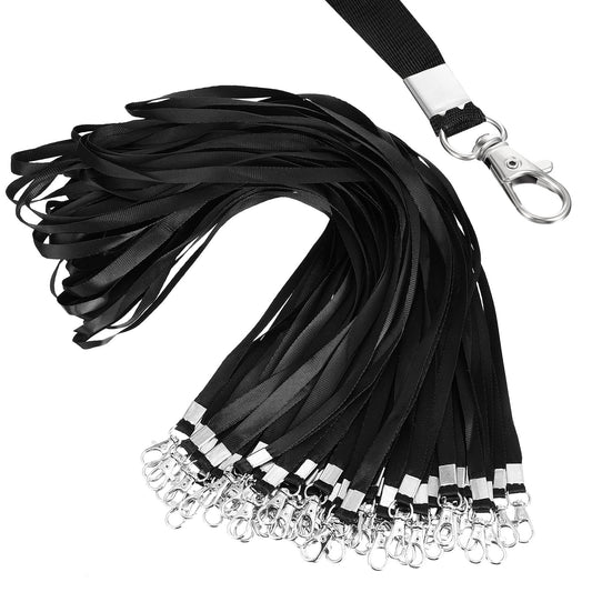 E&EY 100 Pack Lanyards Bulk for id badges Badge Holder Lanyard Flat Nylon Clip Swivel Hooks (Black)