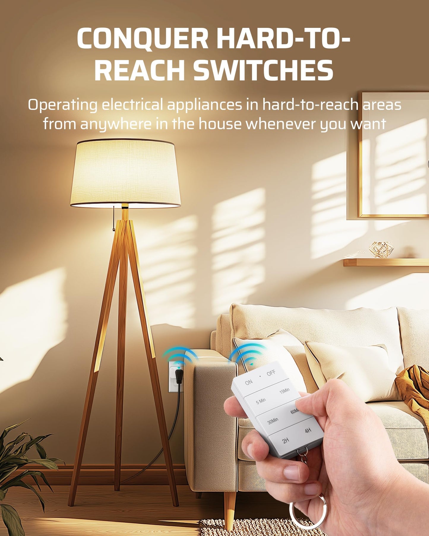 DEWNEWILS Remote Control Outlet with Timer, Indoor Remote Timer Outlet, 100FT Wireless Control Range, 15A/1875W, Remote Outlet Switch Countdown Time for Household Appliances
