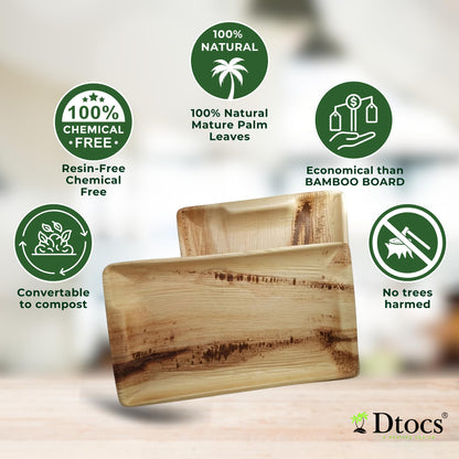 Dtocs Disposable Charcuterie Boards 14x10 Inch (10 Pcs) | Microwavable Disposable Serving Platters, Cheese Board, Party Trays, Serving Boards | Palm Leaf Trays for Catering, Grazing Table Supplies