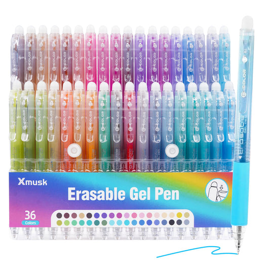 Xmusk Erasable Gel Pens Set – 36 Pack 0.7mm Fine Tip Erasable Colored Pens, Smooth-Writing Gel Pens for Journaling, Drawing, Creative Projects & Office Use