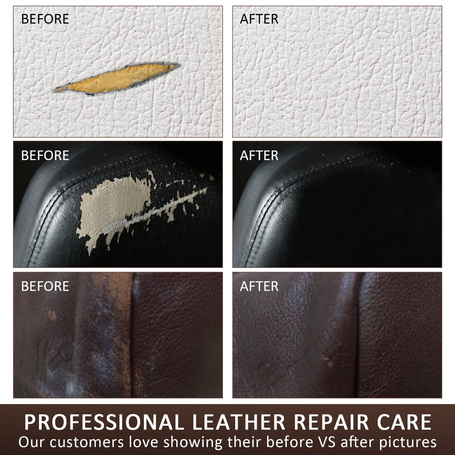 SEISSO Black Leather Repair Kit for Furniture, Leather Dye for Car Seat, Sofa, Boot Care, Shoes, Leather Filler, Leather Scratch Repair Kit with Mink Oil-Set of 11