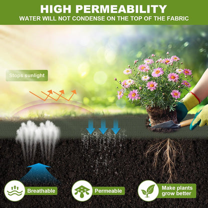 Weed Barrier Fabric, Breathable Eco-Friendly Polypropylene Weed Fabric Non-Woven Landscape, for Garden Weed Wrapping (Green black-3x30ft)
