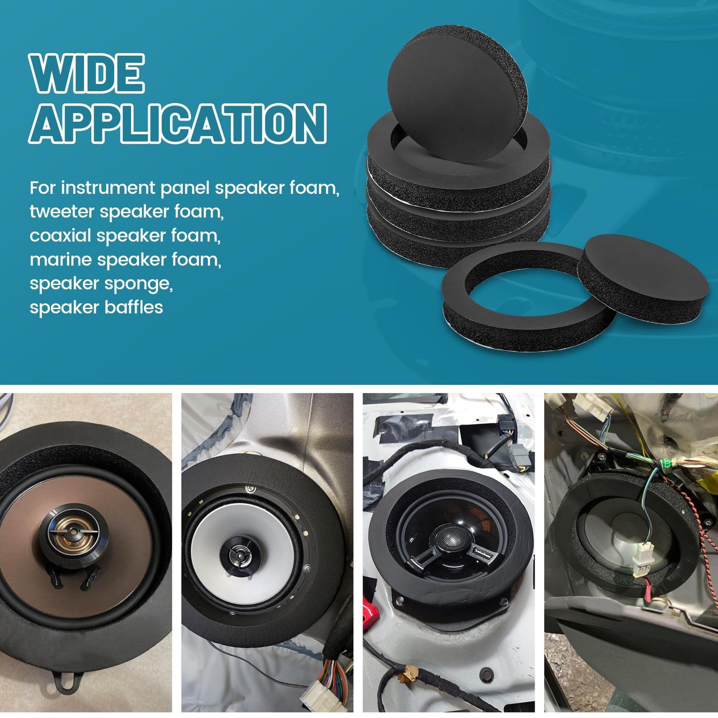 NuIth 6.5 inch Speaker Foam Rings, 6.5”Foam Speaker Enhancer, High Rebound Sponge Bass Blocker Kit, Self Adhesive Car Door Speaker Foam Baffles Enhancer, 4PCS