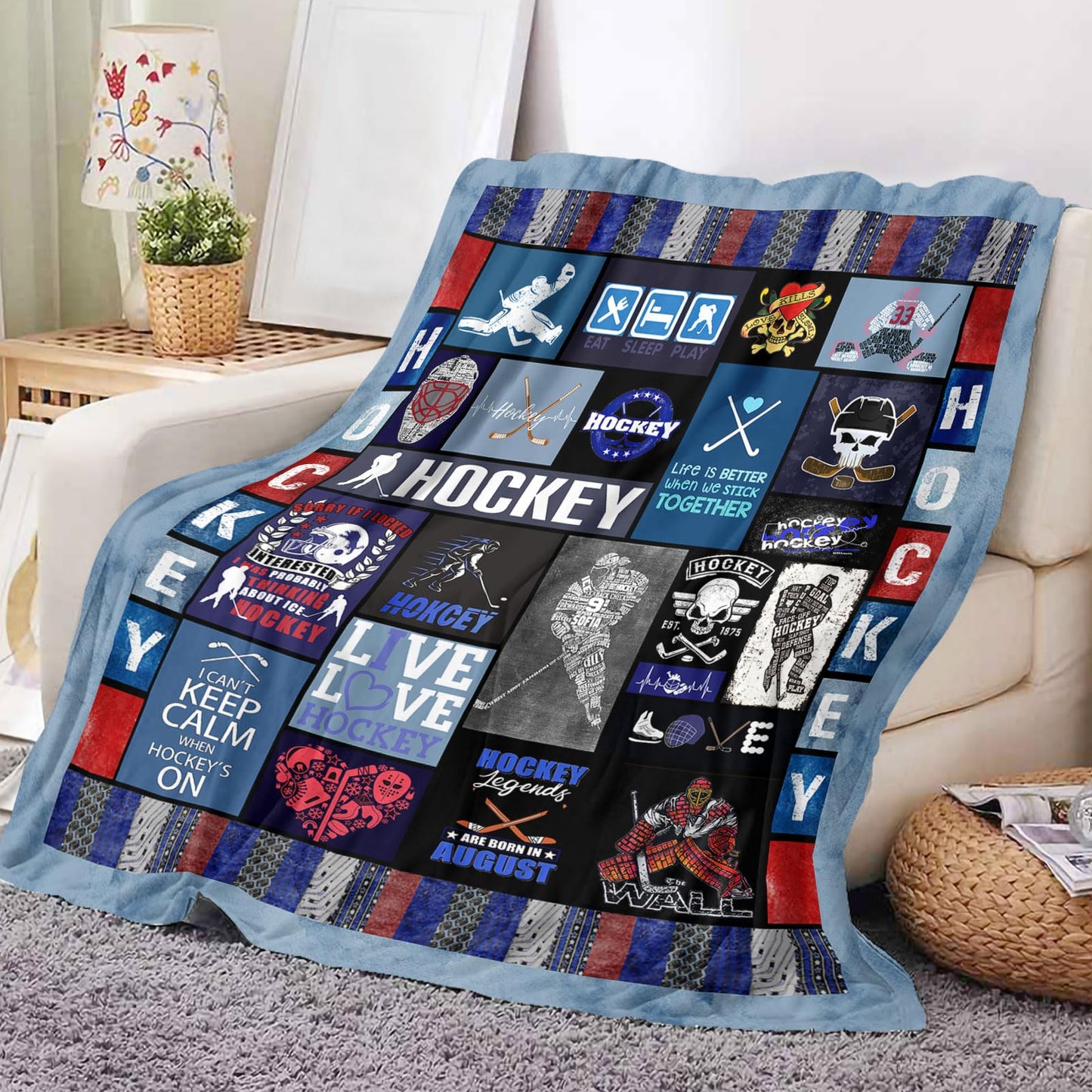 Hockey Blanket Hockey Gifts for Boys Kids Men Women Soft Cozy Fleece Throw Blanket for Couch Bed Sofa Xmas Decor Bedding 50'' x 60'' (Hockey Blanket 06)