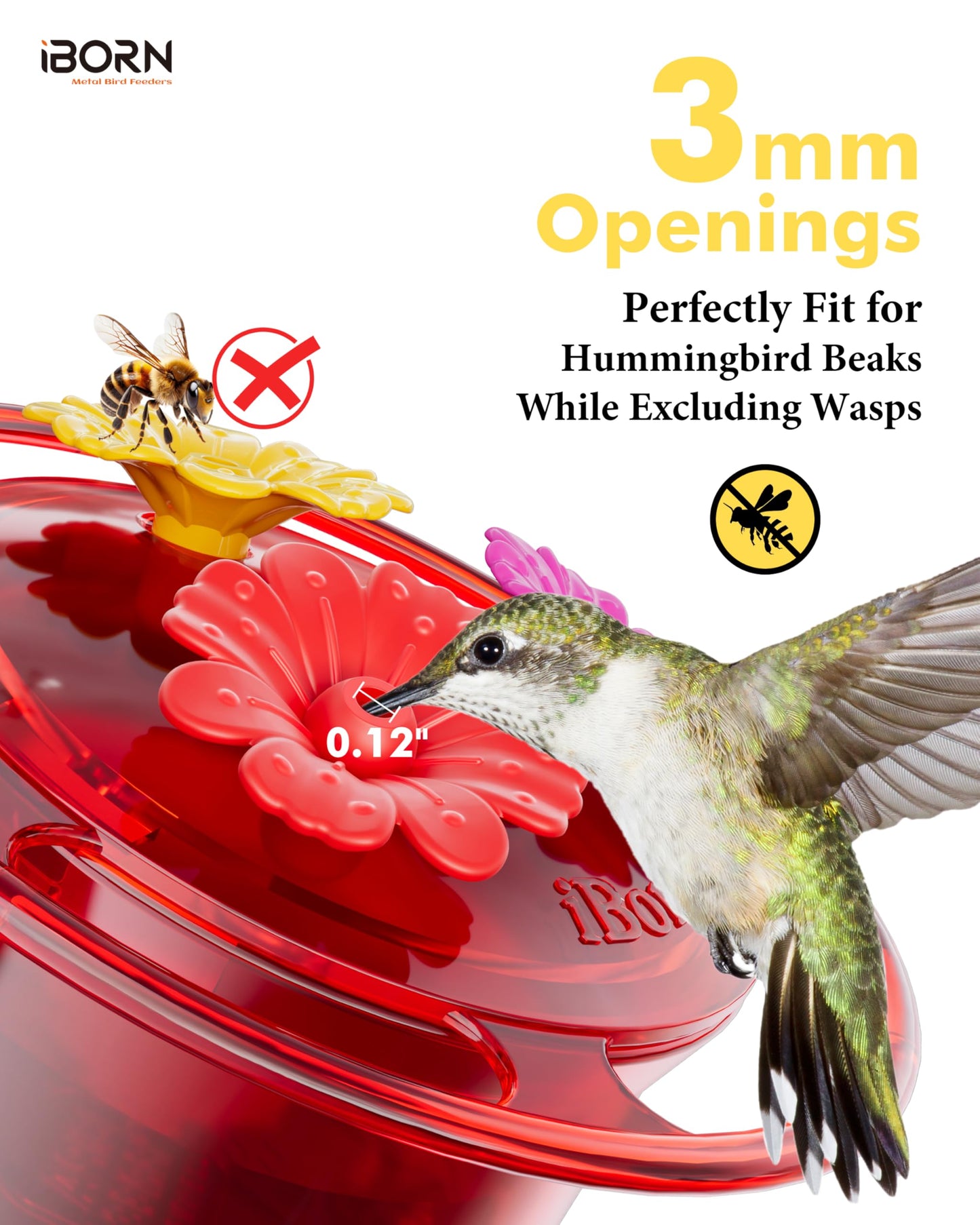 iBorn Circular Hanging Hummingbird feeders for Outdoors 3PCS 3OZ Mini Hummingbird Feeder Humming Bird Feeder, Silicone Feeding Ports, Bee-Proof, 2025 New