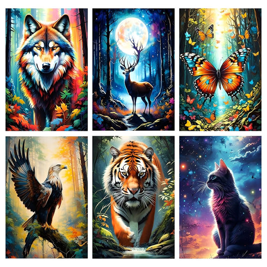 Mowana 6pack Diamond Painting Kits for Adults, Animals Diamond Art Kits for Adults Beginners, 5D DIY Full Drill Round Diamond Paintings Peinture Diamant Pour Adulte Wall Decor (11.8x15.7inch)