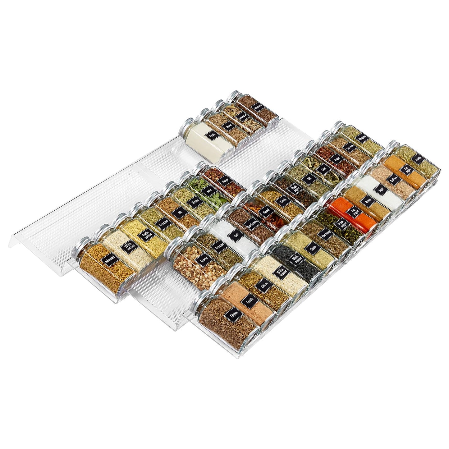 Lifewit Clear Acrylic Spice Drawer Organizer, Expands 13" to 26" - 4-Tier Set of 2 (8 Pieces), Holds 56 Spice Jars (Jars and Labels Not Included), for Kitchen Cabinet Drawers/Countertops