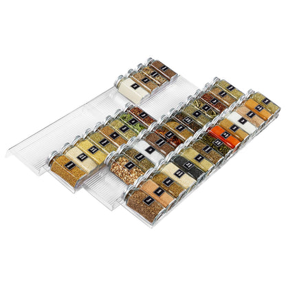 Lifewit Clear Acrylic Spice Drawer Organizer, Expands 13" to 26" - 4-Tier Set of 2 (8 Pieces), Holds 56 Spice Jars (Jars and Labels Not Included), for Kitchen Cabinet Drawers/Countertops