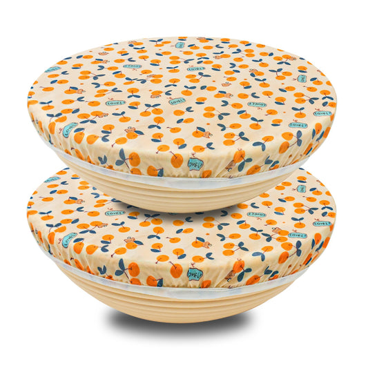 OHIYO Reusable Beeswax Bowl Covers (2 Large), Elastic Cotton Cloth Sourdough Food Cover, 12 inch Reusable Bowl Caps for Bread Proofing Baskets and Large Mixing Containers