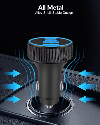 iPhone 17 16 15 Car Charger Fast Charging, 90W 4-Port USB C Fast Car Charger Cigarette Lighter Adapter with 240W 3FT USB-C Cable for iPhone 17/Air/17 Pro/17e/16/15 Pro Max/Plus/16e, iPad, Android