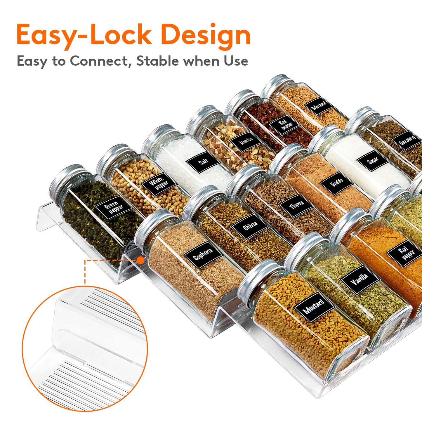 Lifewit Clear Acrylic Spice Drawer Organizer, Expands 13" to 26" - 4-Tier Set of 2 (8 Pieces), Holds 56 Spice Jars (Jars and Labels Not Included), for Kitchen Cabinet Drawers/Countertops
