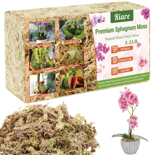 Riare 1.1 LBS Premium Sphagnum Moss- Natural Long Fibered Sphagnum Peat Moss Plants Moss Dried, Carnivorous Plants Moss Orchid Potting Mix for Orchids, Succulent, Reptiles (20QT)