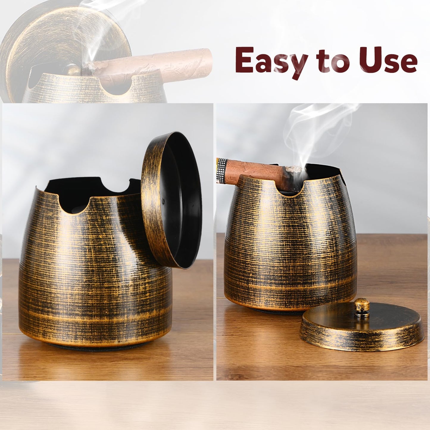 Cigar Ashtray with Lid for Outdoors Outside Patio Home Retro Decor,Large Holder Ashtray Windproof,Cigar Accessories Gifts for Men Dad Husband Boyfriend (X-Large)
