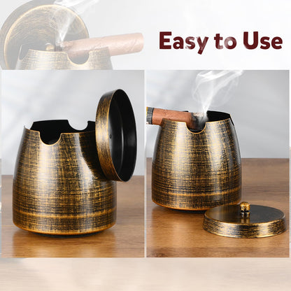 Cigar Ashtray with Lid for Outdoors Outside Patio Home Retro Decor,Large Holder Ashtray Windproof,Cigar Accessories Gifts for Men Dad Husband Boyfriend (X-Large)