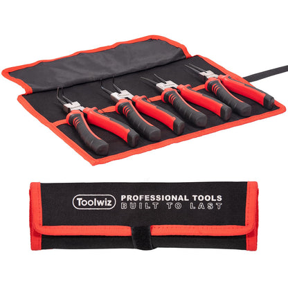 Toolwiz 4 Pcs Snap Ring Pliers Set, 7-inch Internal/External Circlip Pliers, Tip Diameter 5/64'' C Clip Pliers, Straight/Bent Jaw Snap Ring Tool for Ring Removal and Installation, with Storage Pouch