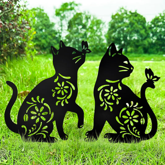 MrMrKura 2 Pack Metal Cat Stakes Garden Decor Stakes Black Cat Silhouette Statue for Outside Decorative Ornaments for Outdoor Garden Home Patio Yard Decor (2 Cats)