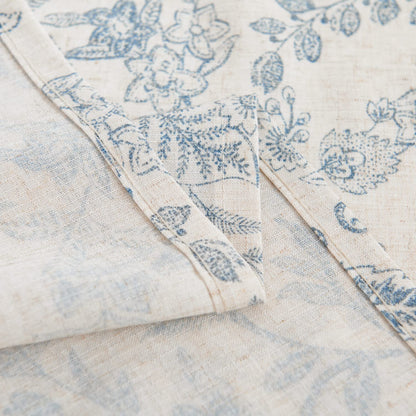 Lazzzy Kitchen Valance Curtain Linen Floral Farmhouse Tie Up Valance for Cafe Bathroom Bedroom Small Window Treatments Curtain 20 Inch Long Rod Pocket 1 Panel Blue on Beige