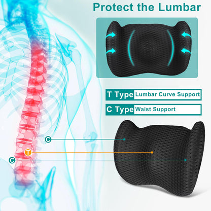 Back Support for Office Chair, Memory Foam Lumbar Pillow for Lower Back Pain Relief, Ergonomic Seat Cushion for Car, Travel, Airplane, Bed with Adjustable Strap