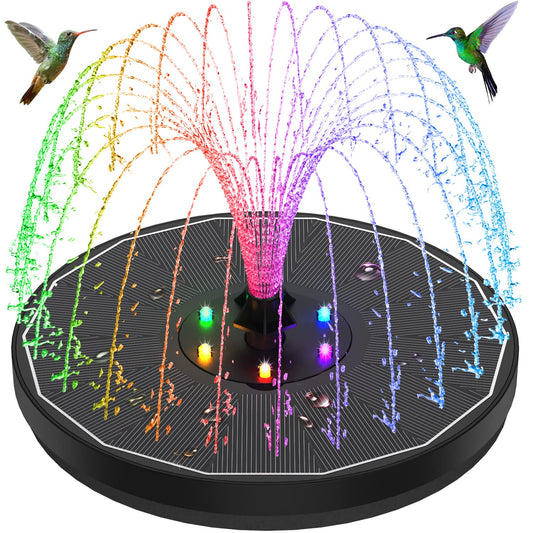 GAIZERL Solar Fountain Upgraded, 3.5W Solar Bird Bath Fountains with Glass Panel, 2000 Battery, Hummingbird Water Features with Color LED Lights, 8 Spray Modes & 4 Fixed Pipes for Garden, Pool, Pond