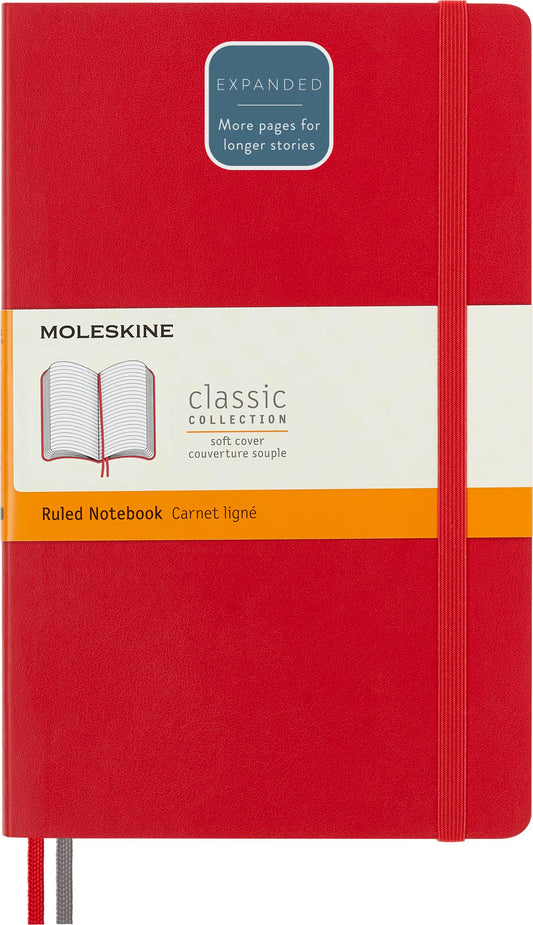 Moleskine Notebook, Expanded, Large, Ruled, Scarlet Red, Soft Cover (5 x 8.25)