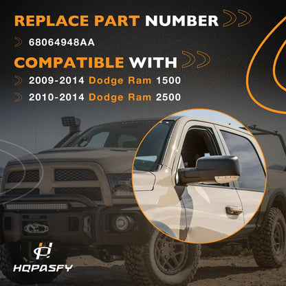 Mirror Turn Signal Light Front Right Passenger Side, Compatible with Dodge 2009-2018 Ram 1500/2010-2018 Ram 2500, LED Puddle Light Lamp Replace# 68064948AA