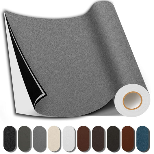 Shagoom Leather Repair Kit, 17X79 inch Self Adhesive Leather Patch Waterproof, DIY Large Vinyl Patches for Couches, Furniture, Kitchen Cabinets, Wall （Gray, 17X79 inch）