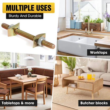 Countertop Joint Connectors,Counter Top Fasteners Bolt,Butcher Block Fasteners Draw Bolts,Miter Bolts Connector Hardware for Bed Frame,Furniture,Table (Yellow M8 100mm)