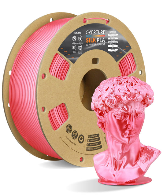 OVERTURE Silk PLA Rainbow Filament 1.75mm, Bi-Color Shiny PLA Finish, Smooth & Glossy, 1kg Spool (2.2lbs), Ideal for Cosplay Jewelry & Home Decor (Silk Punch Pink)