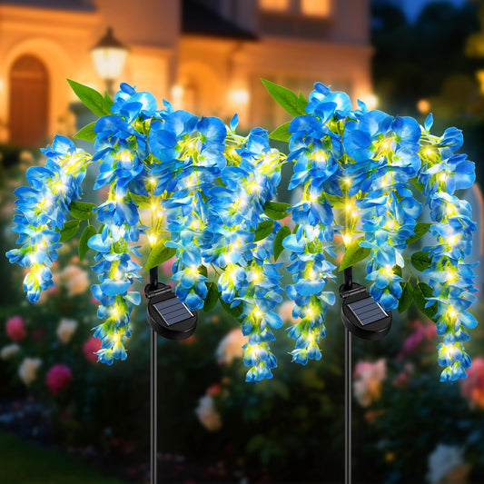 Ninonly Solar Garden Lights Outdoor, 2 Pack Solar Pathway Lights, 2 Lighting Modes Solar Wisteria Flowers Lights Outdoor Waterproof for Landscape Courtyard Lawn Decor