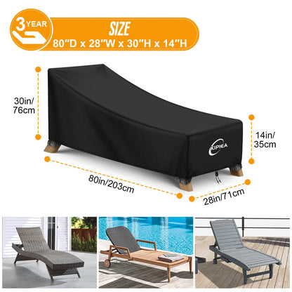 Kipiea Waterproof Patio Lounge Chair Covers for outdoor furniture, 420D Outdoor Chaise Lounge Cover with Anti UV and No Tears, No Fading (80"D x 28"W x 30"H)