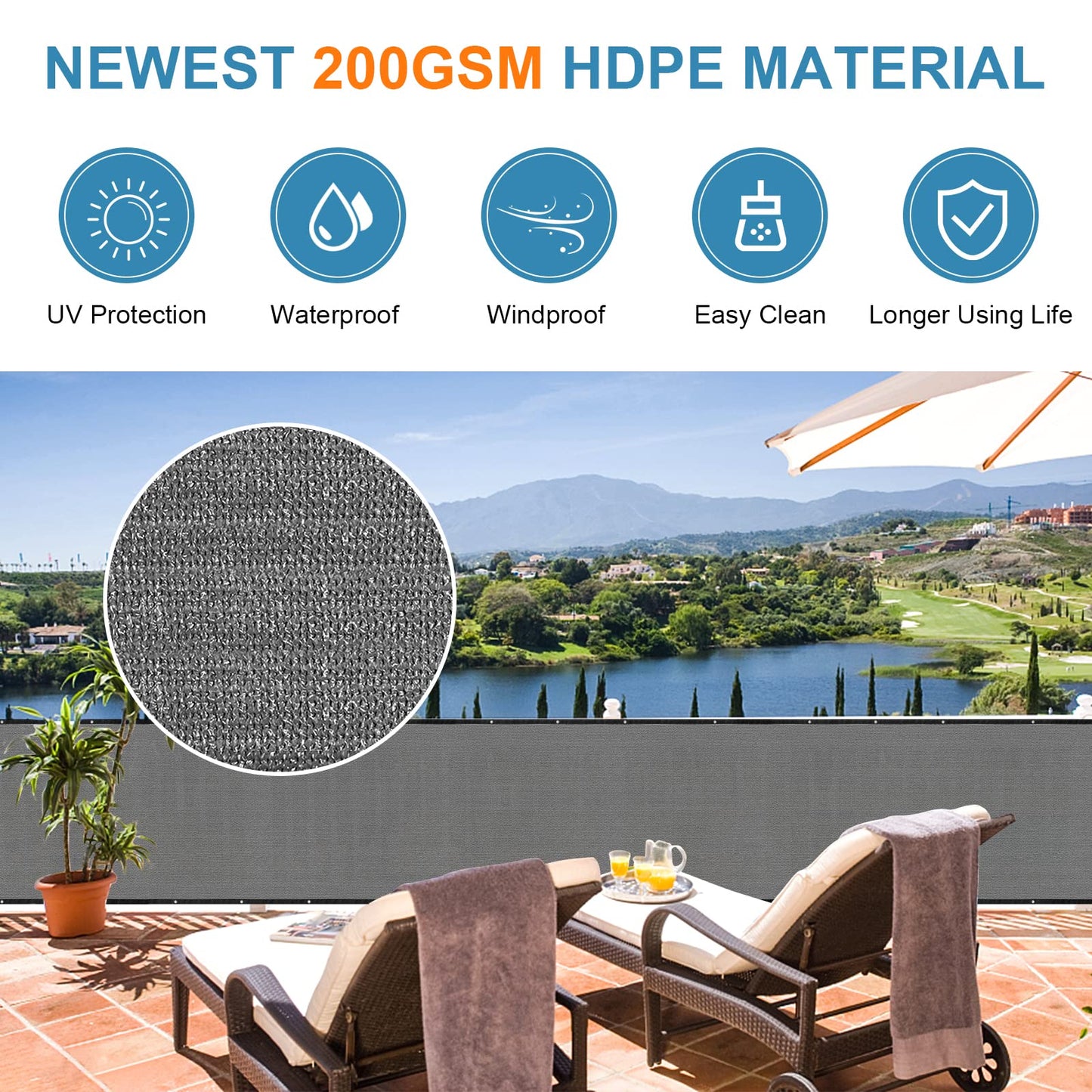 Balcony Privacy Screen 3.0ft x 20ft, Heavy Duty UV Protection Heat Resistant Privacy Curtain for Balcony, Outdoor Privacy Screen with Cable Ties and Rope for Home, Balcony, Garden