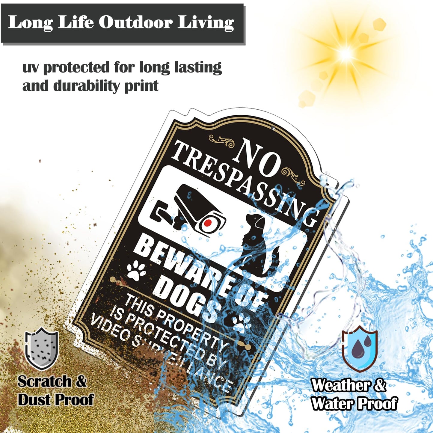 Clotide 2 Pack Beware of Dogs Sign, 12" x 8" Rust Free Aluminum Metal No Trespassing Private Property Sign, UV Protected and Weatherproof, Durable Ink, Easy to Install, Indoor/Outdoors Use (Black)