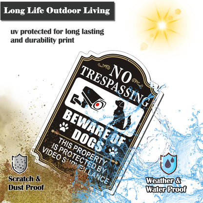 Clotide 2 Pack Beware of Dogs Sign, 12" x 8" Rust Free Aluminum Metal No Trespassing Private Property Sign, UV Protected and Weatherproof, Durable Ink, Easy to Install, Indoor/Outdoors Use (Black)