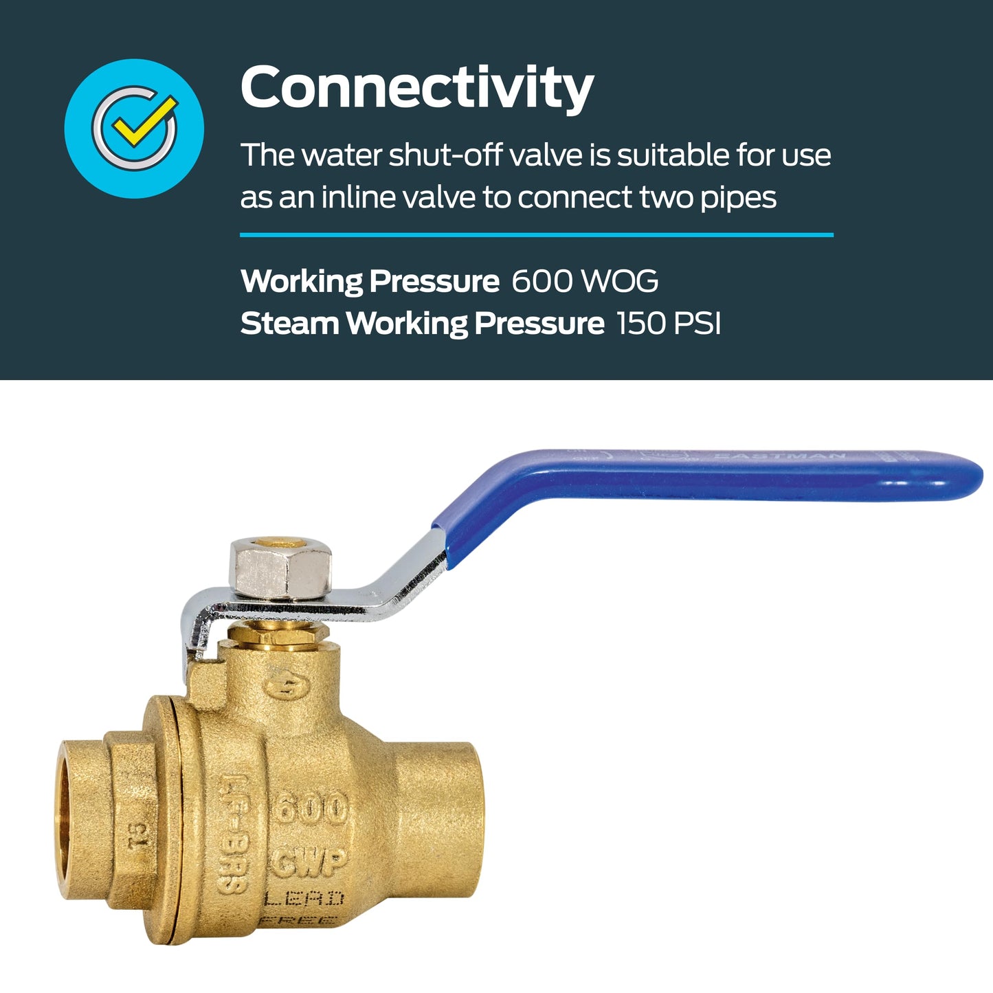 Eastman 20061LF Heavy-Duty Full Port Ball Valve, 1/2 inch Sweat, Brass
