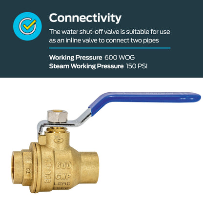 Eastman 20061LF Heavy-Duty Full Port Ball Valve, 1/2 inch Sweat, Brass