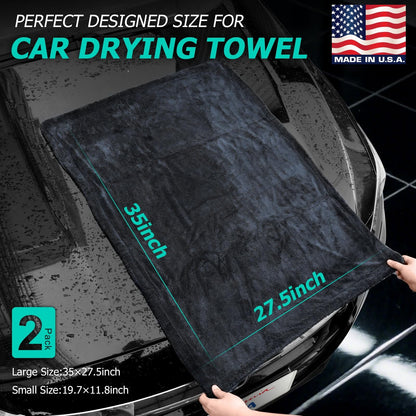 2-Pack Microfiber Towels for Cars, 1300 GSM Premium Ultra-Soft Microfiber, (Double-Sided 35" X 27.5" & 19.7" X 11.8") Towels are Great for Car and Home Cleanups, No Streaks, Scratches Or Water Spots