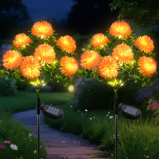 Fohil 2 Pack Solar Garden Lights Outdoor, 2 Lighting Mode LED Solar Flower Lights, Waterproof Solar Lights Outdoor for Garden Yard Pathway Grave Lawn Landscape Decoration