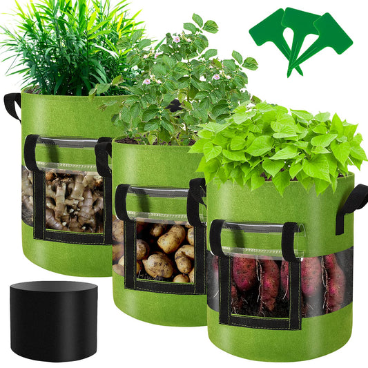 Florelf 360 Degree Visible Grow Bags 7 Gallon3Pacs, Reinforced Weight Capacity and Extremely Durable.…