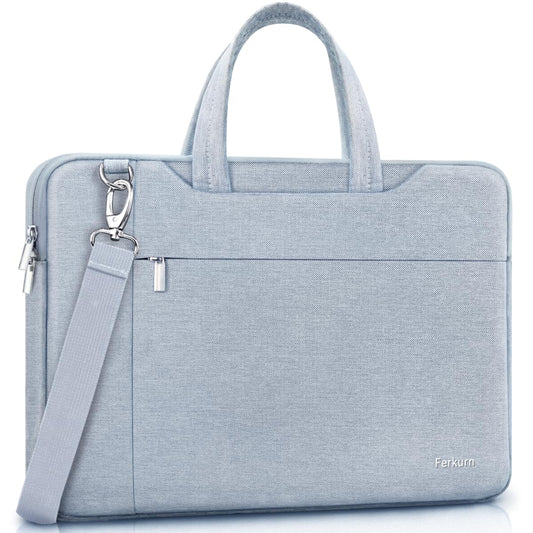Ferkurn Laptop Bag Case Women Men Shoulder Bag Laptop Sleeve Compatible with MacBook Dell HP Samsung ASUS Acer Chromebook, 15 Inch, Light Grey