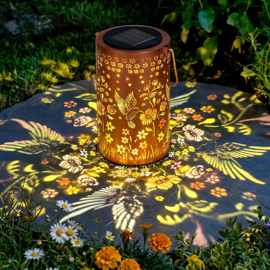 Fohil Solar Lanterns Outdoor, Colorful Hummingbird Solar Hanging Lights Waterproof, Hollowed-Out Metal LED Solar Powered Light Outdoor Garden Decor for Patio, Yard, Pathway, Landscape